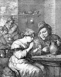 Innenraum eines Gasthauses, radiert von Coryn Boel